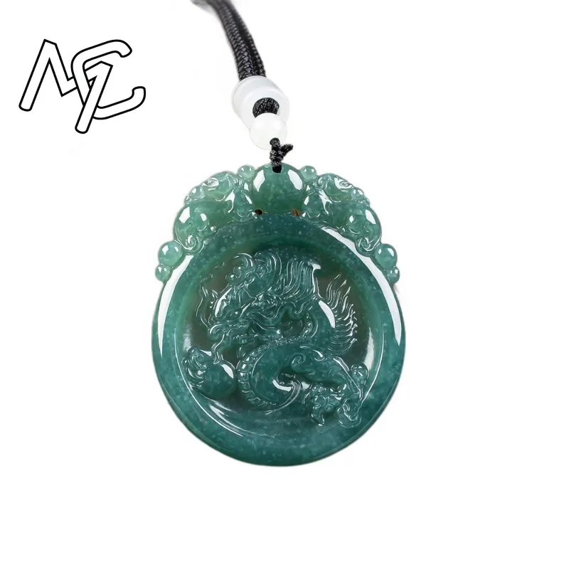 New Real Natural Burmese Emerald Blue Water Dragon Pendant Jadeite Amulets Designer Fashion Charm Jewelry Gifts for Men Women