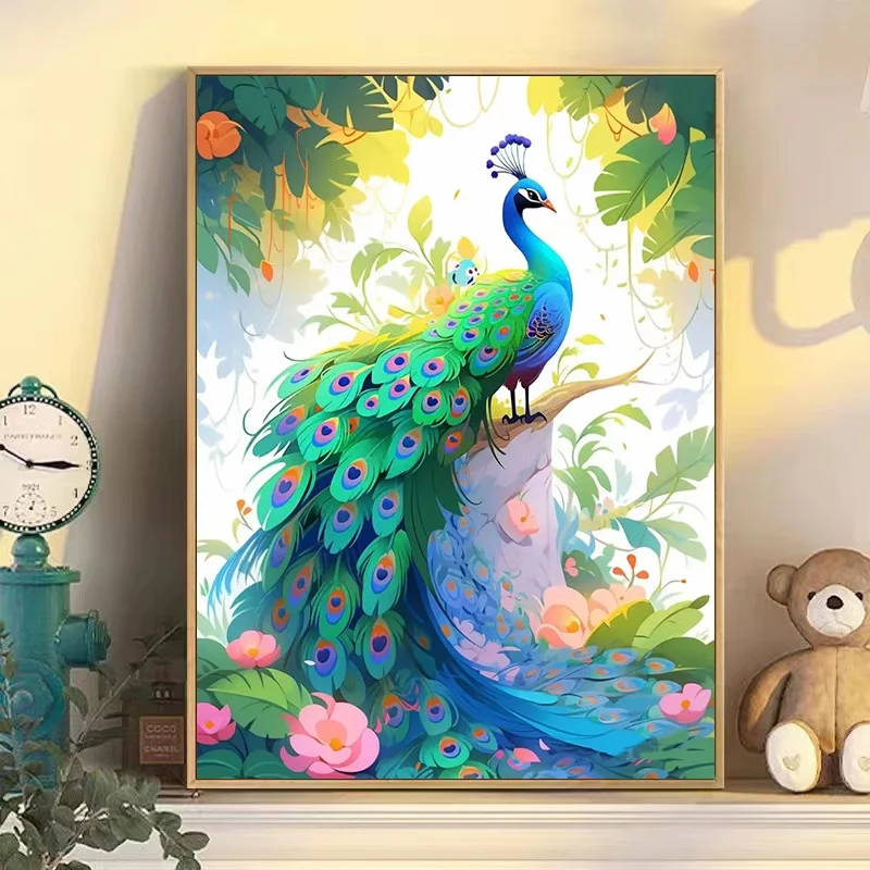 Green Forest Peacock Handmade Cross Embroidery Finished Product New Sparrow Spirit Living Room Home Decoration Wall Art