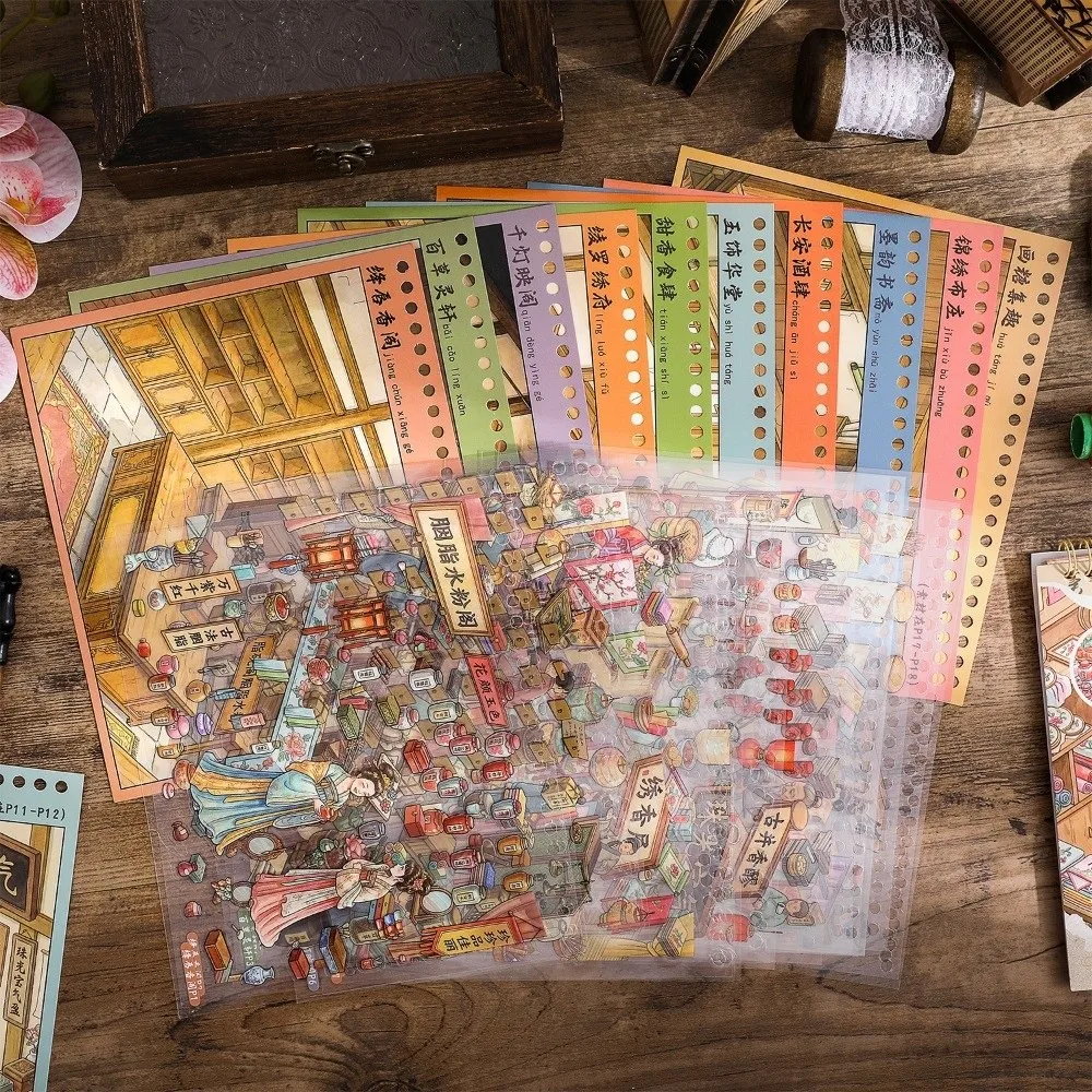 Ancient Shop Theme Miniature Scene Sticker Tang Dynasty 10 Scenes Scene Sticker Book Clothing Shop 3D Cabin Stickers Gift Giving