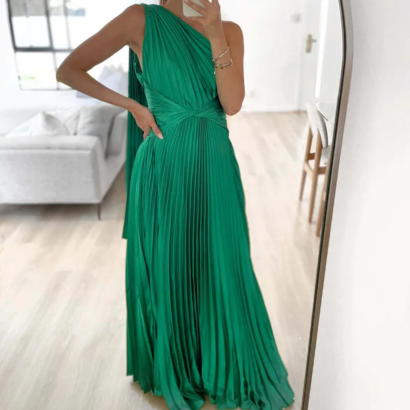 Sexy Off Schulter Bankett Maxi Kleid 2023 Neue Schräge Kragen Gefaltetes Casual Kleider Damen Nehmen Urlaub Partei Lange frauen kleid