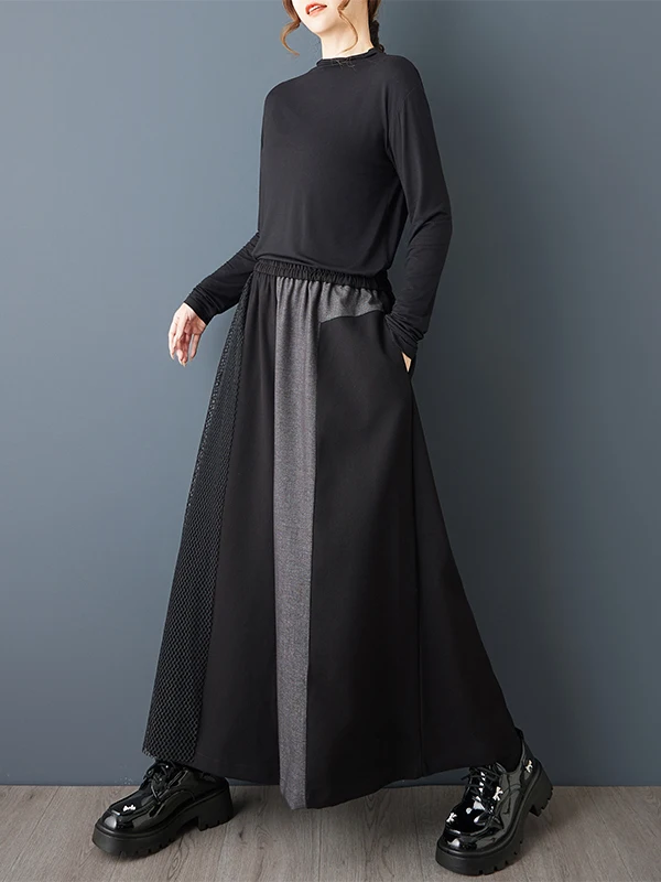 カジュアルワイドレッグパンツ カラーブロウ エラスティックウエスト ルーズフィット レディースプラスサイズ ファッションパンツ スリミング ナインポイントパンツ