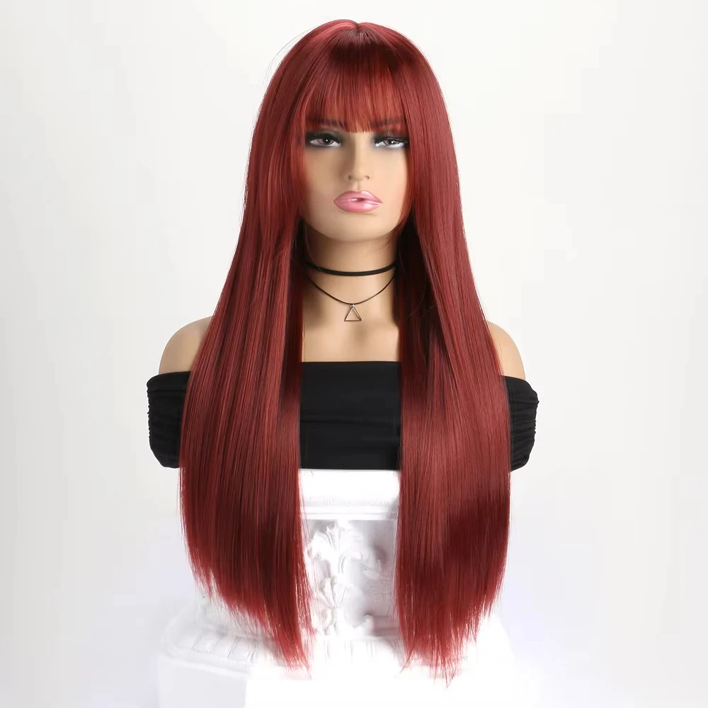 วิกผมสังเคราะห์สียาว 26 นิ้ว วิกผมตรงสำหรับผู้หญิง วิกผมแฟชั่นสำหรับสวมใส่ในชีวิตประจำวัน ปาร์ตี้ฮาโลวีน คอสเพลย์ คริสต์มาส