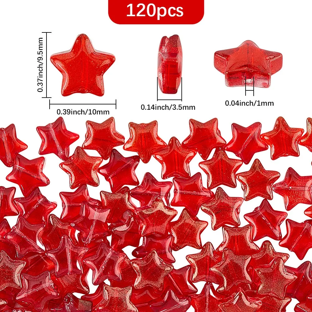 120Pcs Handmade Lampwork Beads Star Red 9.5x10x3.5mm Hole: 1mm