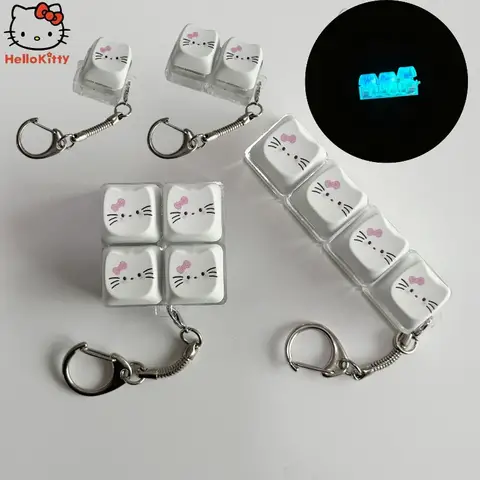 Kawaii Hello Kitty Luminous Fidget Keychain Cute Cat Ear Keyboard Press Toy, Glow in Dark Stress Relief Bag Charm Gift for Girls