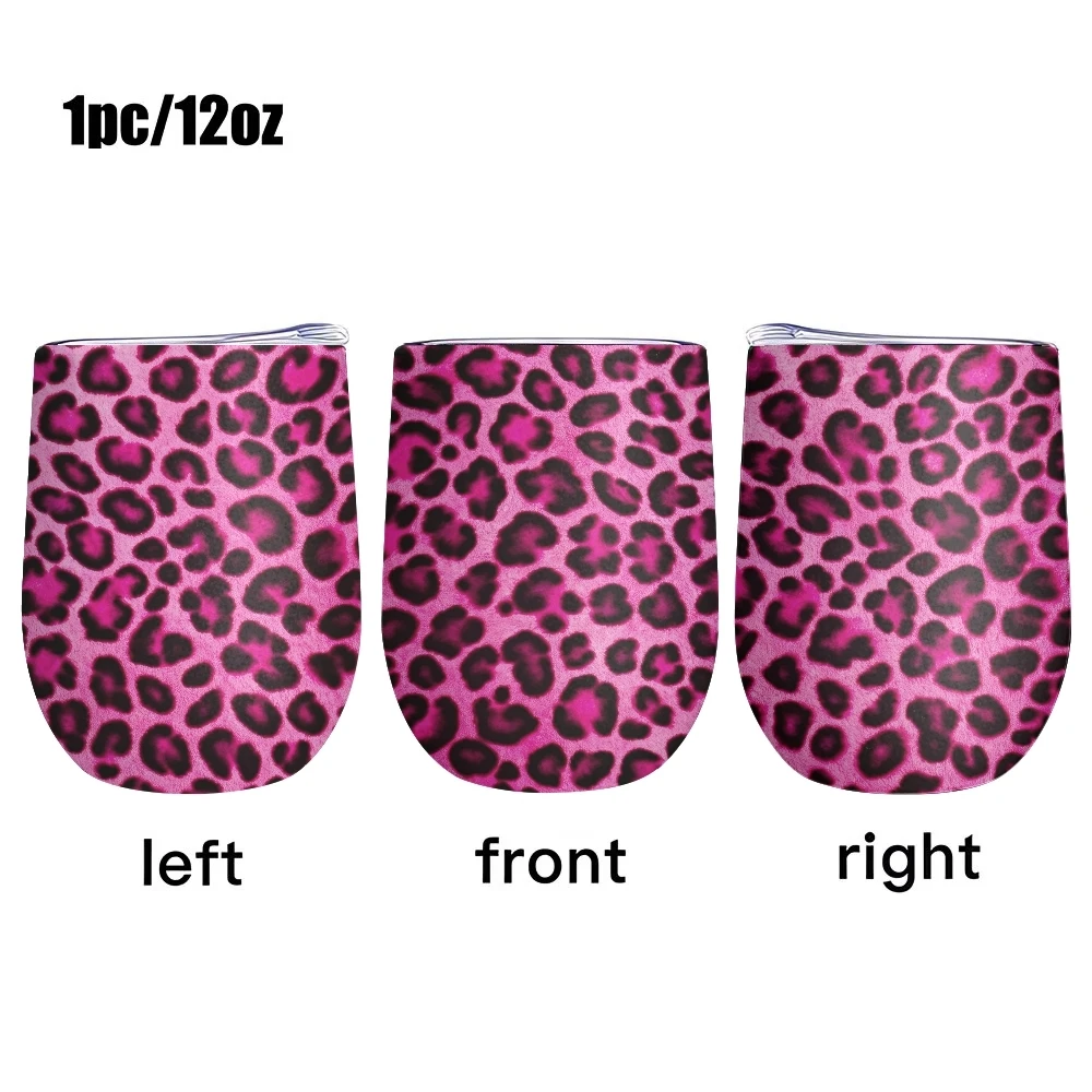 Pink Black Leopard Print Vacuum Flasks 12oz Insulated Wine Tumbler Vacuum Coffee Mug Egg Shape Thermos Cup
