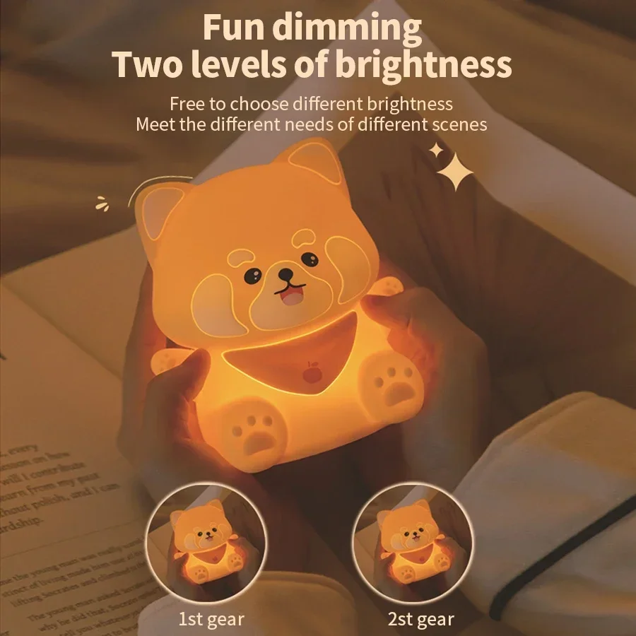 Rechargeable Night Lights Cute Rechargeable Silicone Raccoon Night Lamp 2 Level Dimmable Children Gift Bedroom Bedside Light