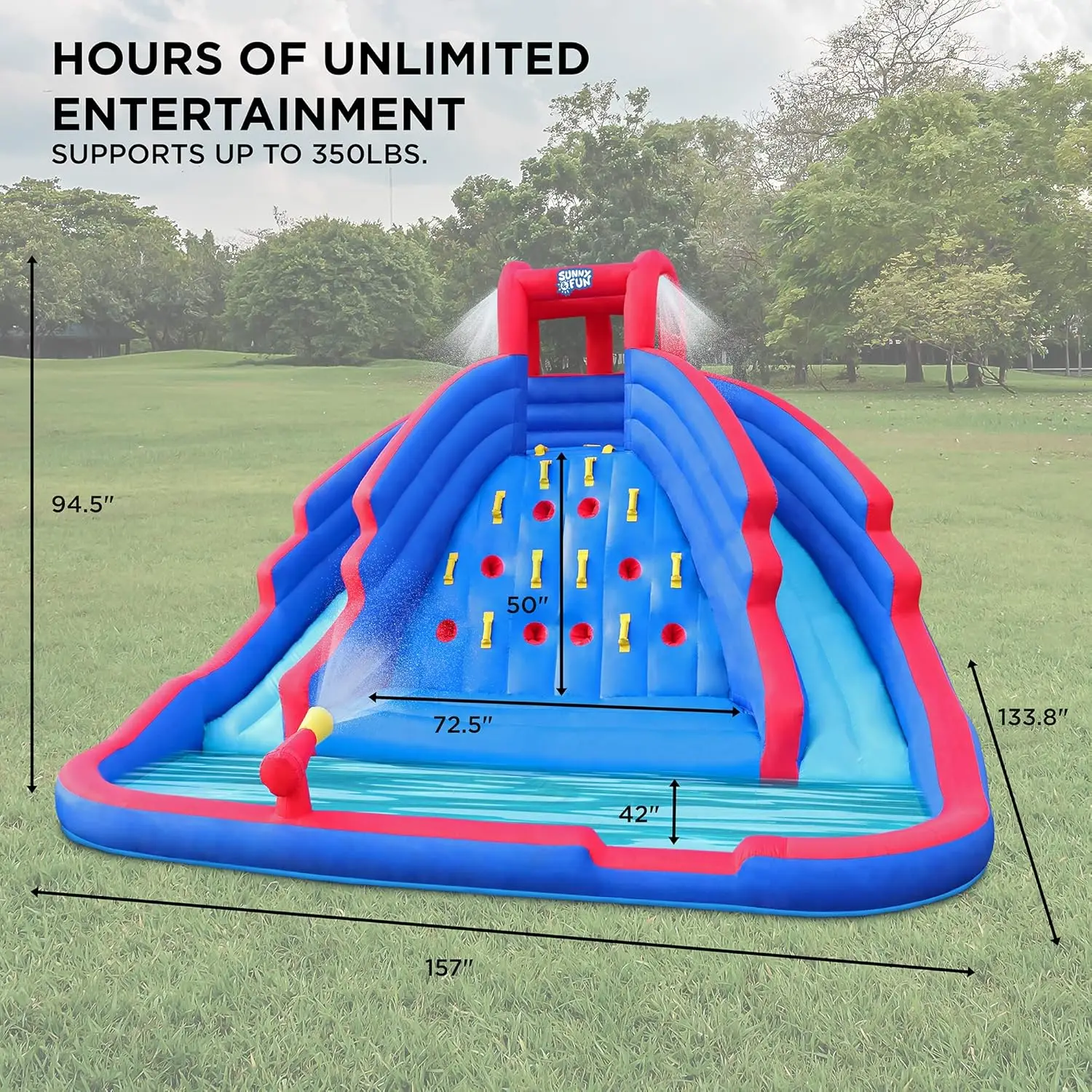 Ultra Climber Inflatable Water Slide Park – Heavy-Duty for Outdoor Fun - Climbing Wall, Two Slides & Splash Pool