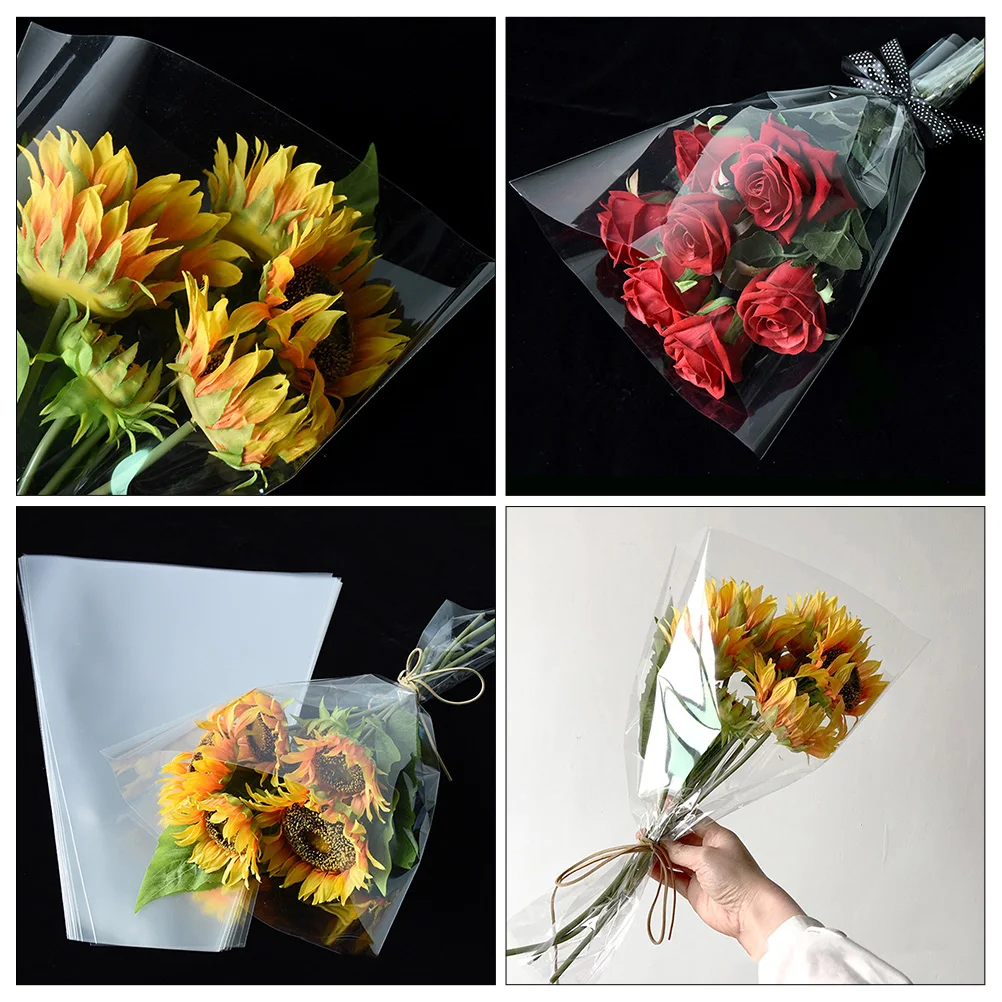 

50pcs BOPP Flower Packaging Bags Clear Wrapping for Bouquet Decorative Supplies Multi Stem Bags Valentine Day Gift