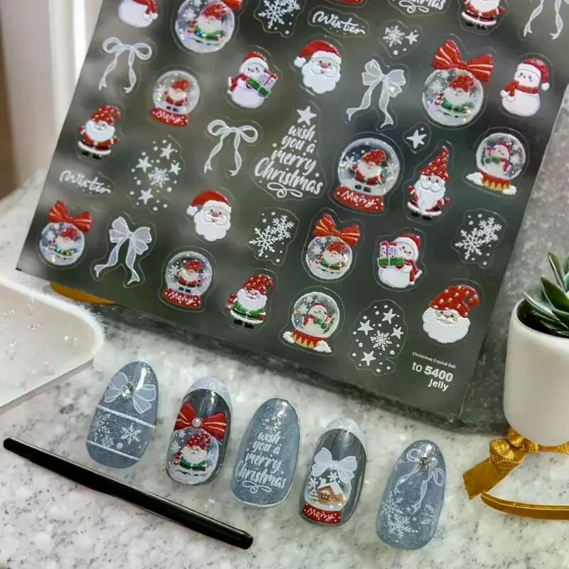 お祭りの雪だるまと白い雪の結晶玉ネイルアートステッカー