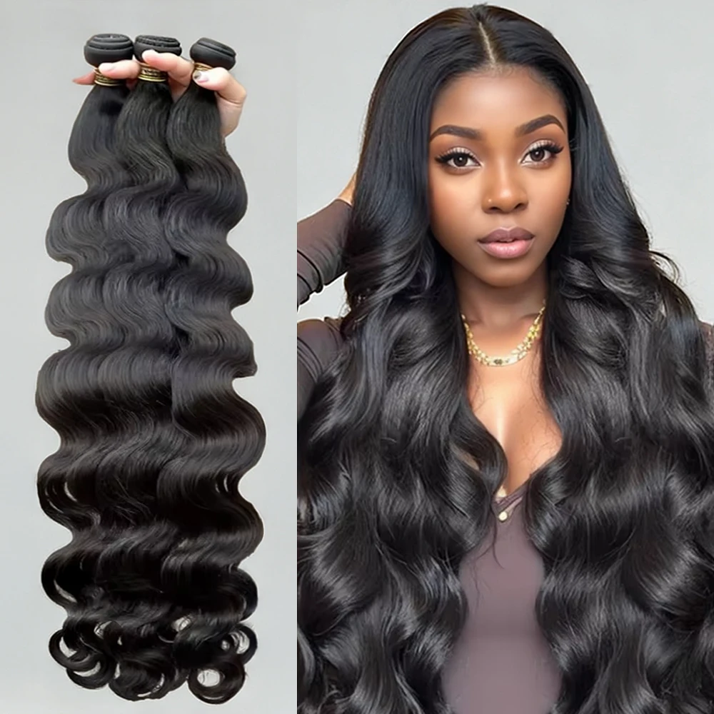 

30, 40 дюймов, бразильские 100% человеческие волосы, объемные волны, пучки человеческих волос, волнистое плетение, 3 4 шт., натуральные необработанные девственные пучки волос для наращивания