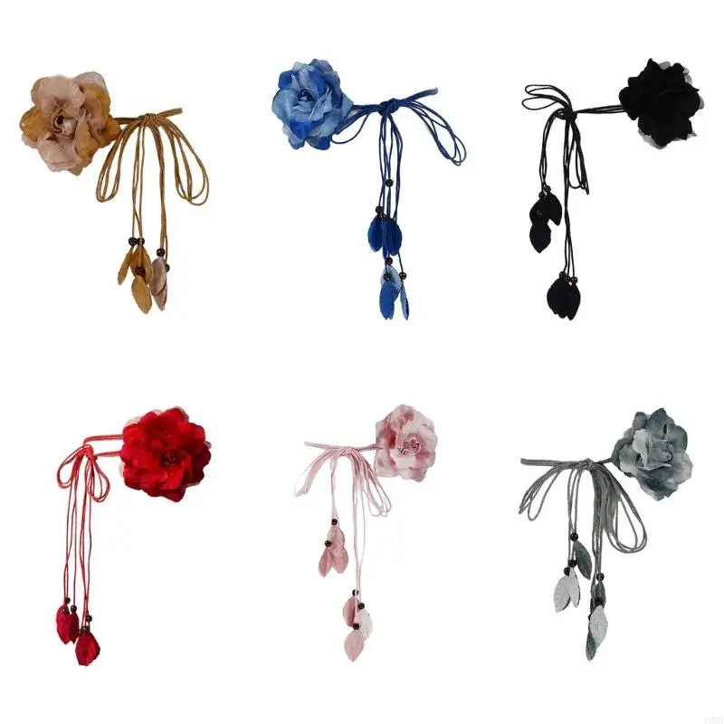 49MB Self-Tie Waist Belt for Women Bohemian Seaside Braided Dress Belt with Flower
