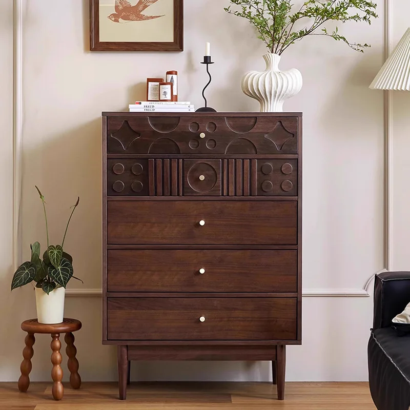

French retro solid wood chest, antique living room, bedroom, drawer side cabinet, American light luxury storage storage cabinet