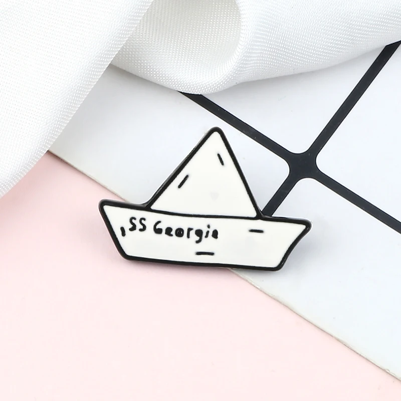 Vintage Paper Boat Enamel Pins Simple SS Georgie Brooches Cartoon Creative Badge Jewelry Custom Backpack Lapel Pin Gifts For Kid