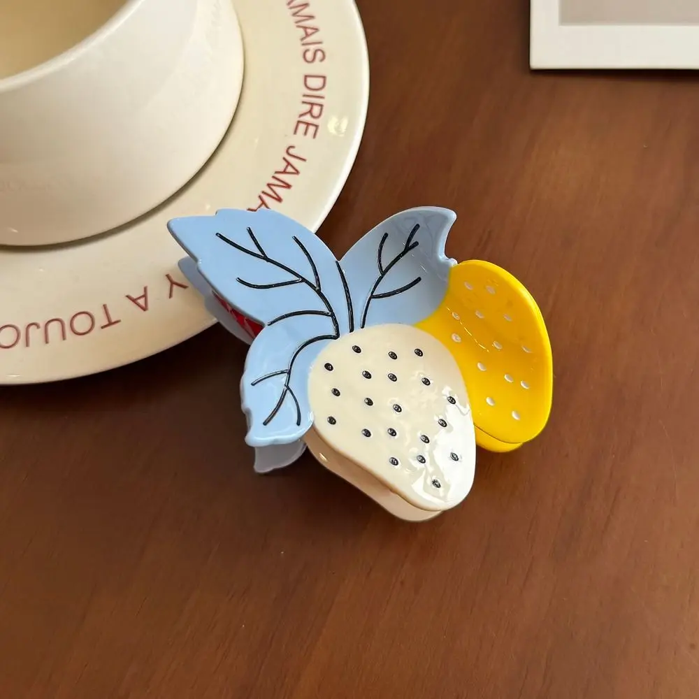 헤어핀 달콤한 딸기 아세테이트 헤어 클립 섬세하고 귀여운 과일 아세테이트 클로 클립 헤어 클립 포니테일 샤크 클립 데일리