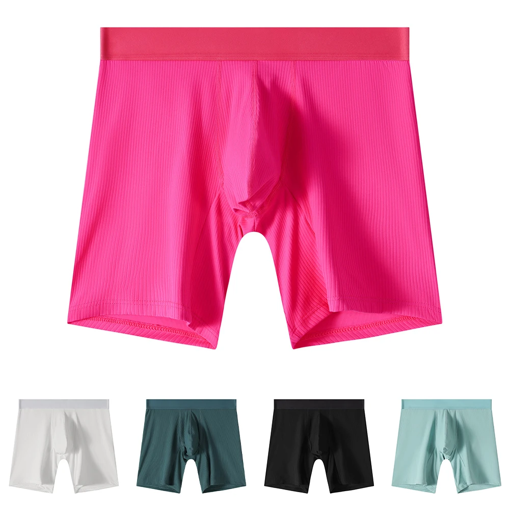 

Mens Open Hole Independent Pouch Panties Ice Silk Soft Long Leg Boxer Shorts Male Scrotal Support Breathable Sport Underwear