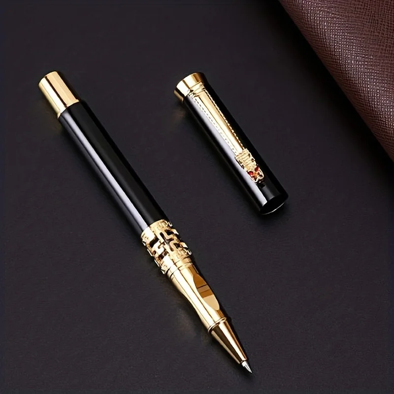 Brand Metal ballpoint pen retro hollow carving precious bead pen calligraphy dragon head signature pen