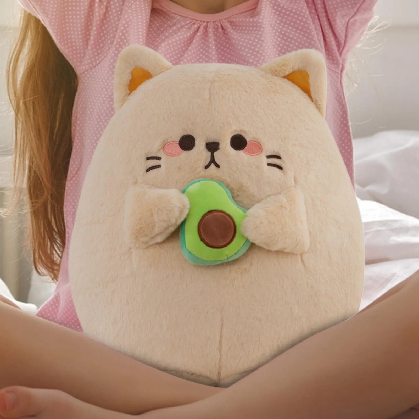 Cat Stuffed Animals Calming Doll 13.78 Inches Plush Toys Holding Avocado For Adults Friends Sleeping Bedroom Living Room Home