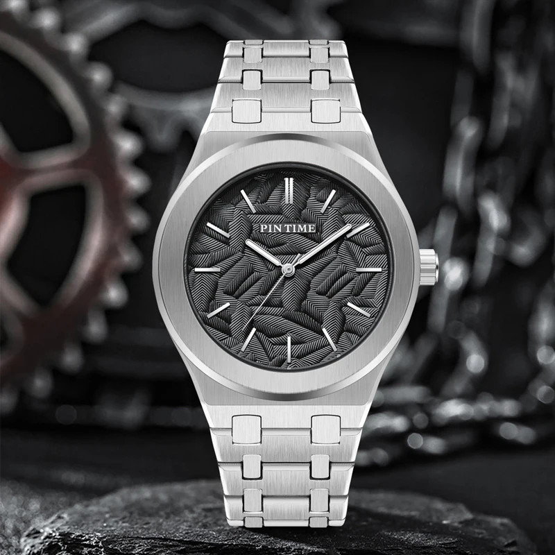 

PINTIME новые мужские часы с тиснением листьев, дизайн циферблата, европейская и американская мода, повседневный стиль, мужские и женские водонепроницаемые кварцевые часы