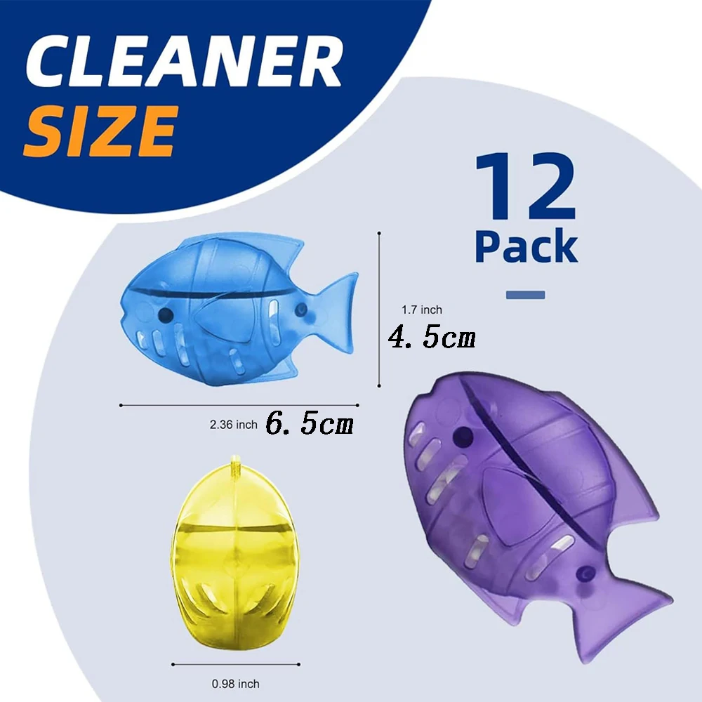 Humidifier Cleaner Fish, Tank Cleaning Cartridge, Purifies Water and Eliminates Mineral Build-up, 12 Count - Purple, Blue,Yellow