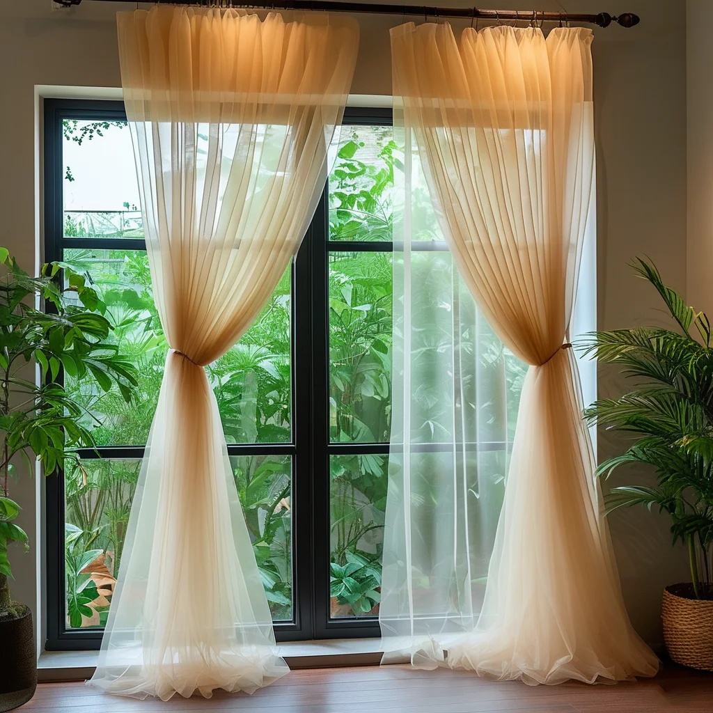 Champagnerfarbene Transparente Tüllvorhänge, Weich und Durchscheinend, Perfekt für Hochzeiten, Geburtstagsfeiern und Fotografie-Hintergründe