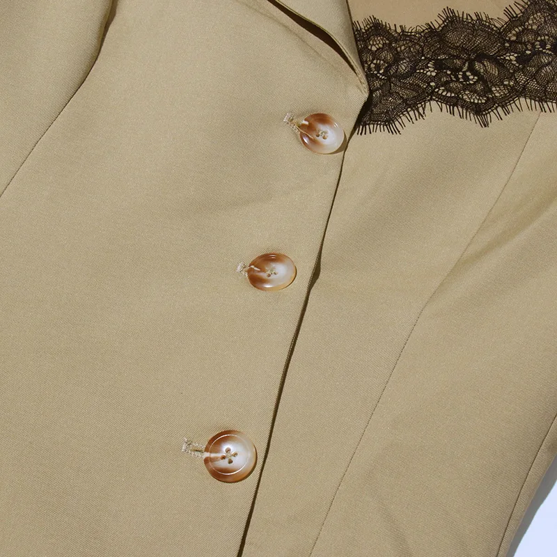 HKSH Herbst Neue Frauen Blazer Einreiher Spitze Patchwork Off-schulter Asymmetrische Design Elegante Chic High Street Mantel HK11491