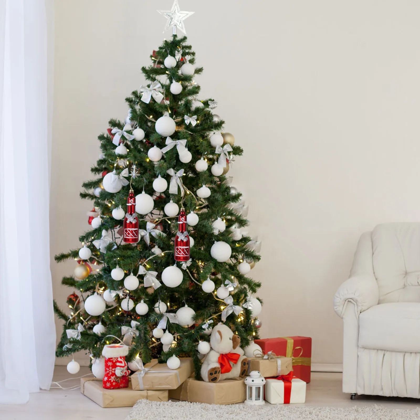 

4Pcs Christmas Tree Hanging Decors Wine Bottle Inspired Xmas Ornaments for Holiday Home Party Scene Layout Christmas Decorations