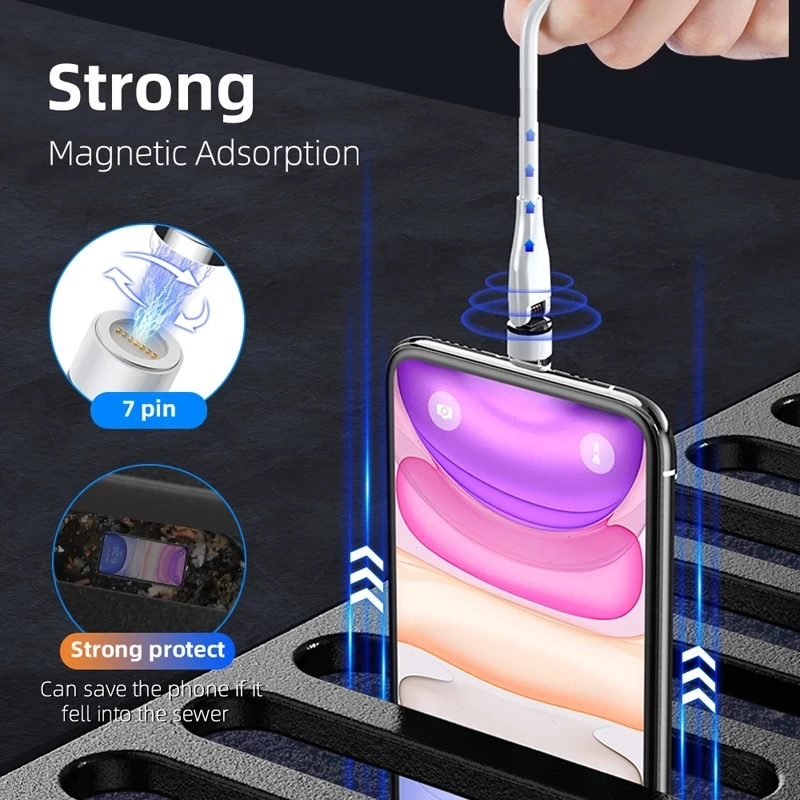 Magnetic Rotating Elbow Magnetic Suction Data Cable 540 Degree Blind Suction Round Magnetic Charging Line Three-in-one Neutral