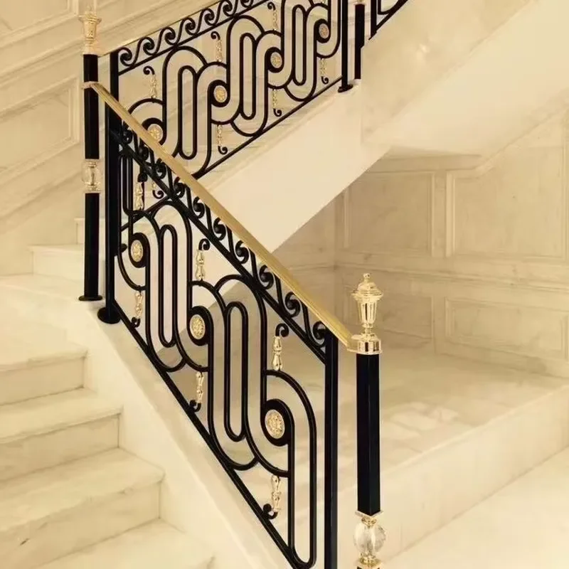 Wrought Iron Handrails Outdoor Stairs with Slip Texture and Weatherproof Coating