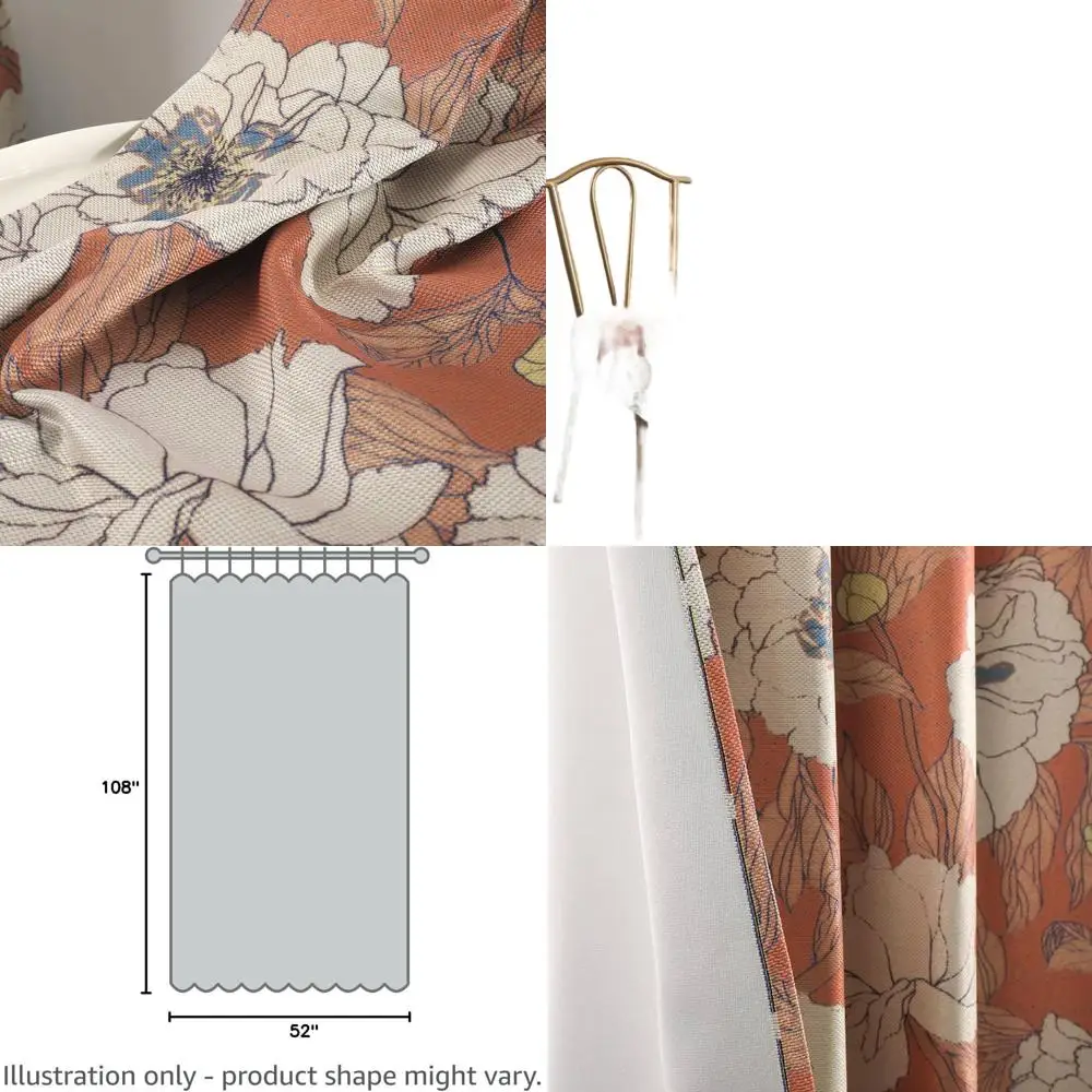 

Оранжевые шторы из искусственного льна с цветочным принтом, 52x108, конфиденциальность и фильтрация света, верхняя часть люверса, 2 панели для гостиной/спальни