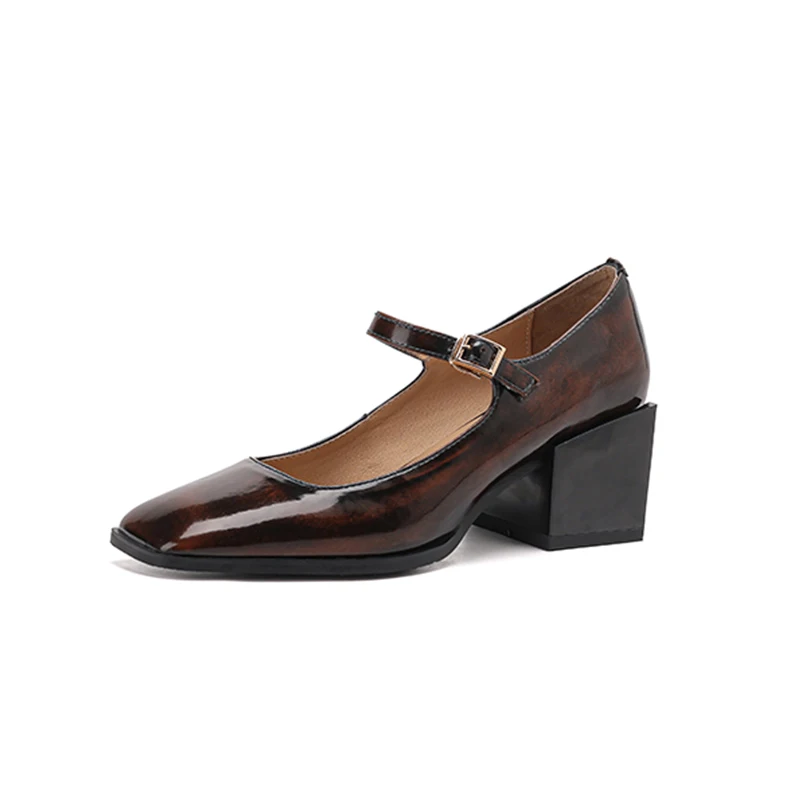 Arden Furtado Genuine Leather Woman Shoes Hollow Autumn Shoes for Women Chunky Heels Commuter Shoes Single Shoe for Women
