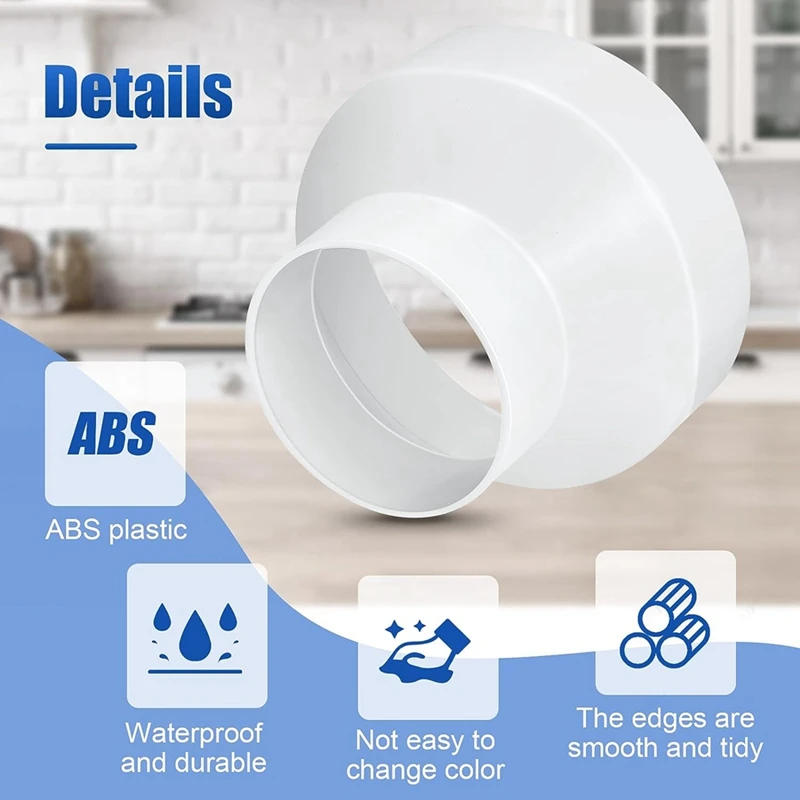 6 To 4 Inch Duct Reducer Increaser ABS Air Duct Adapter Duct Fan Or Dryer Vent Adapter HAVC Pipe Connector 2 Pcs White