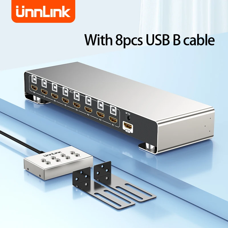 

Unnlink 8 Port KVM Switch 4K@30Hz HDMI 8 in 1 Out 8 Computer Share 1 Monitor 4 USB Port with 8pcs USB B cable