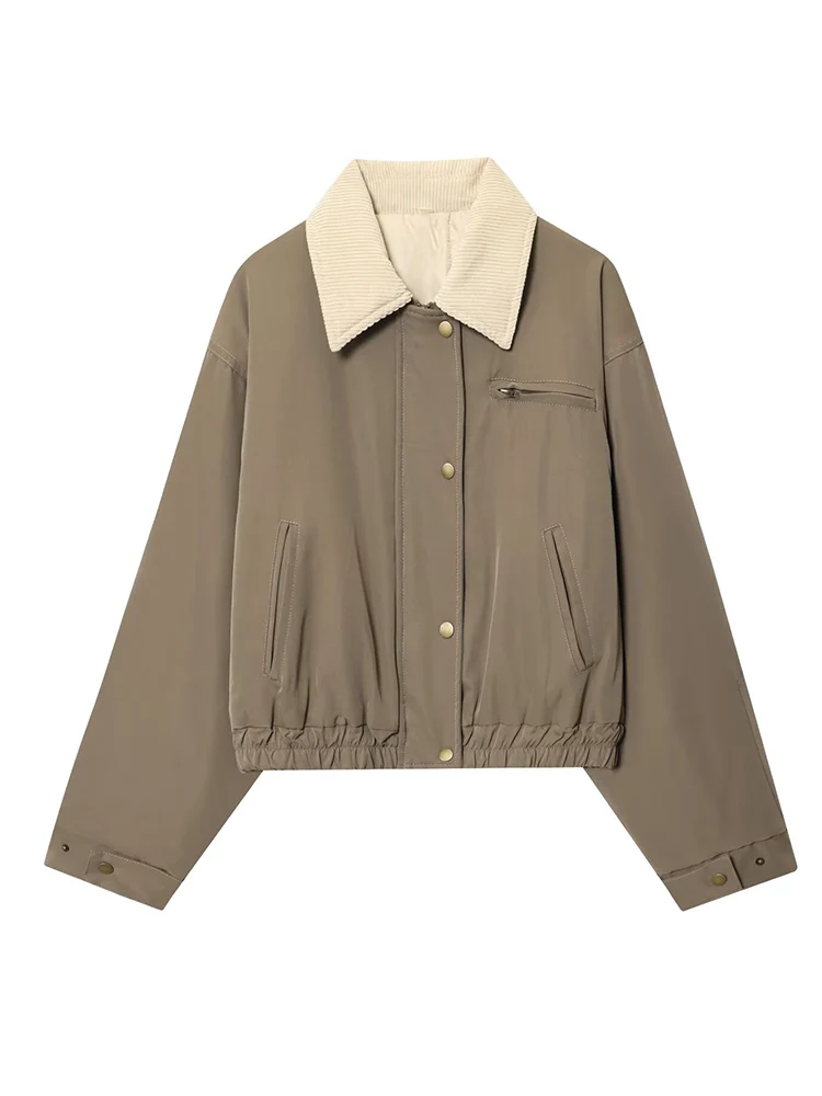 

Осень/зима 2022, новое женское толстое пальто, модная повседневная простая куртка контрастного цвета с воротником-молнией и длинными рукавами, пальто