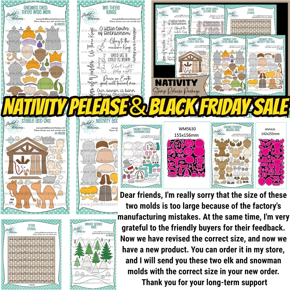 

2025 November Gnome Dies: Stable Add Ons Nativity Stamp Release Package Dies Stencils We Three Kings DIY Scrapbooking Diary Card