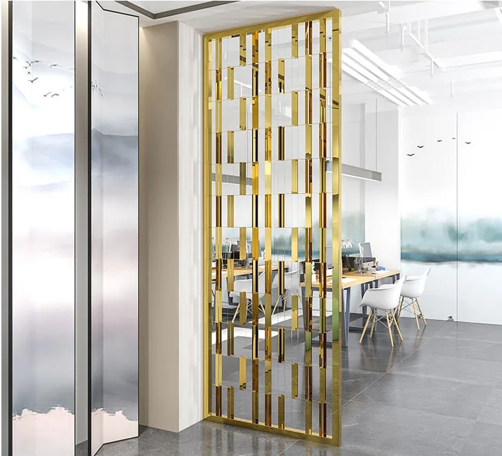 Stainless Steel Gold Screen Partition Interior Screen Hexagon Design Brass Metal Room Divider