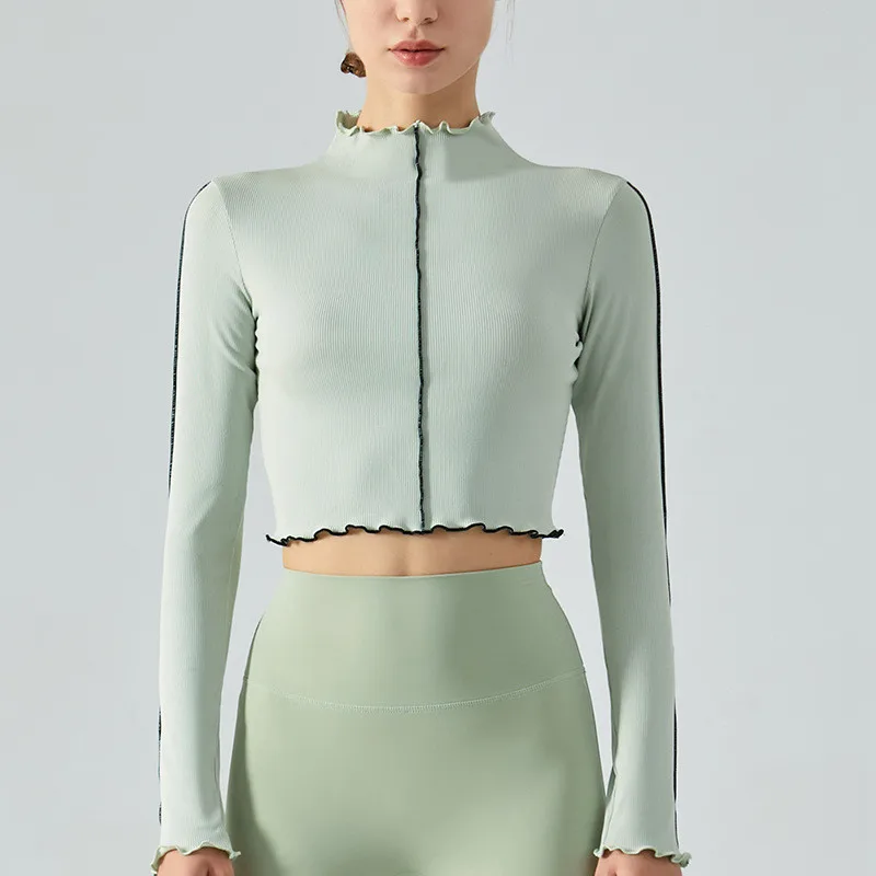 

Slim Yoga Top SportsWear Lady Look High Neck Long Sleeve Crop Top 6 Color Fitness Outdoor Wear Running Exercise Tights