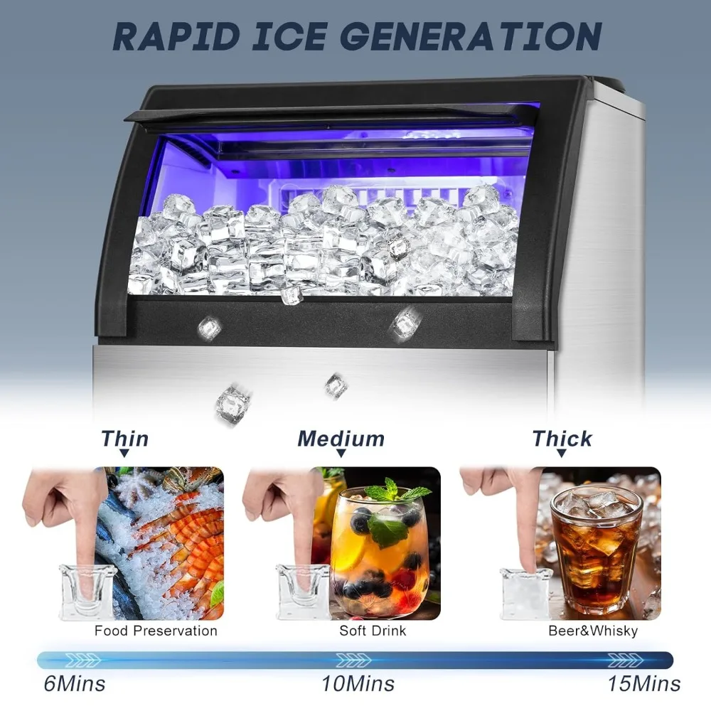 Macchina per il ghiaccio con contenitore da 50 libbre, macchina per cubetti di ghiaccio da 150 libbre/24 ore, 55 pezzi, macchina per il ghiaccio autopulente, macchina per il ghiaccio da appoggio