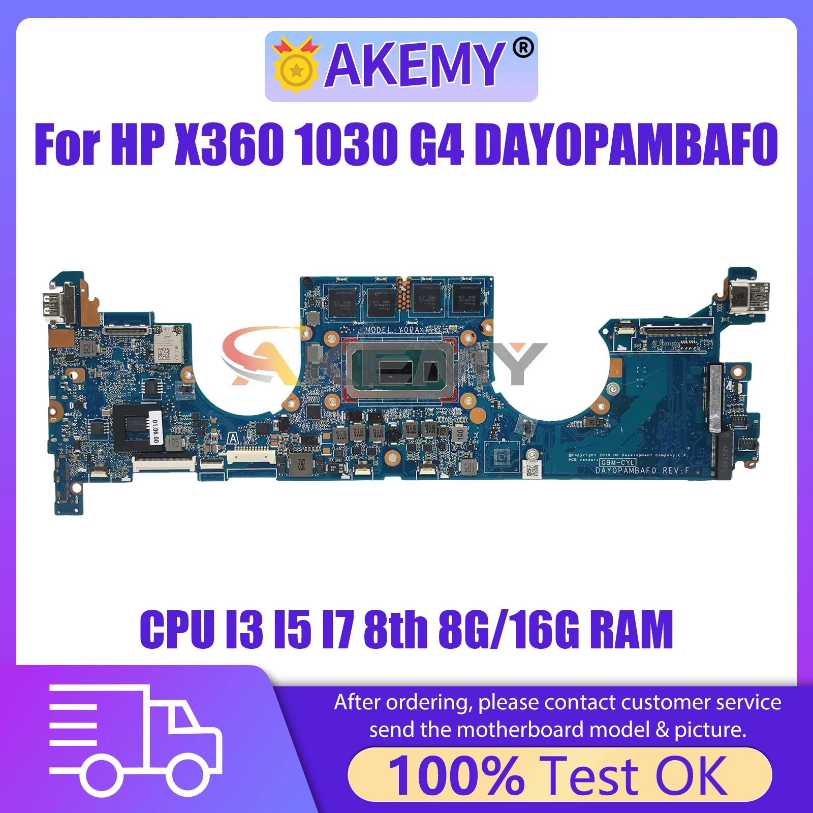 

AKEMY DAY0PAMBAF0 Laptop Motherboard For HP X360 1030 G4 L70769-601 L78696-601 Mainboard With CPU I3 I5 I7 8th 8G/16G RAM