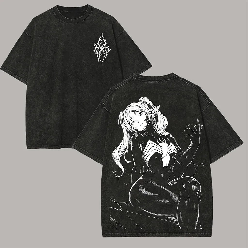 Harajuku Anime Frieren Beyond Journey's End T-shirt Men's Unisex Clothing Washed Oversized T Shirt Short Sleeve Cotton Tees Tops