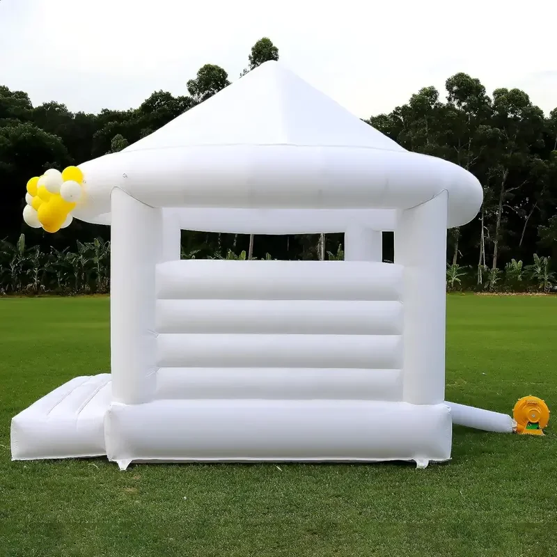 Château Gonflable Blanc en PVC Complet, Maison à Rebond avec Jumper Souffleur, Lit Gonflable pour Mariage, Anniversaires, Fêtes