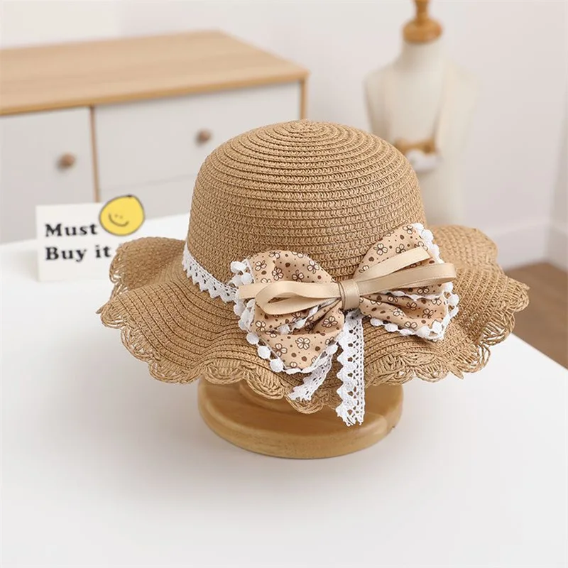 Spring and Summer Outings for Kids Cute Big Bow Princess Fashion Lace Simple Everything Girl Sun Shade Fisherman Hat