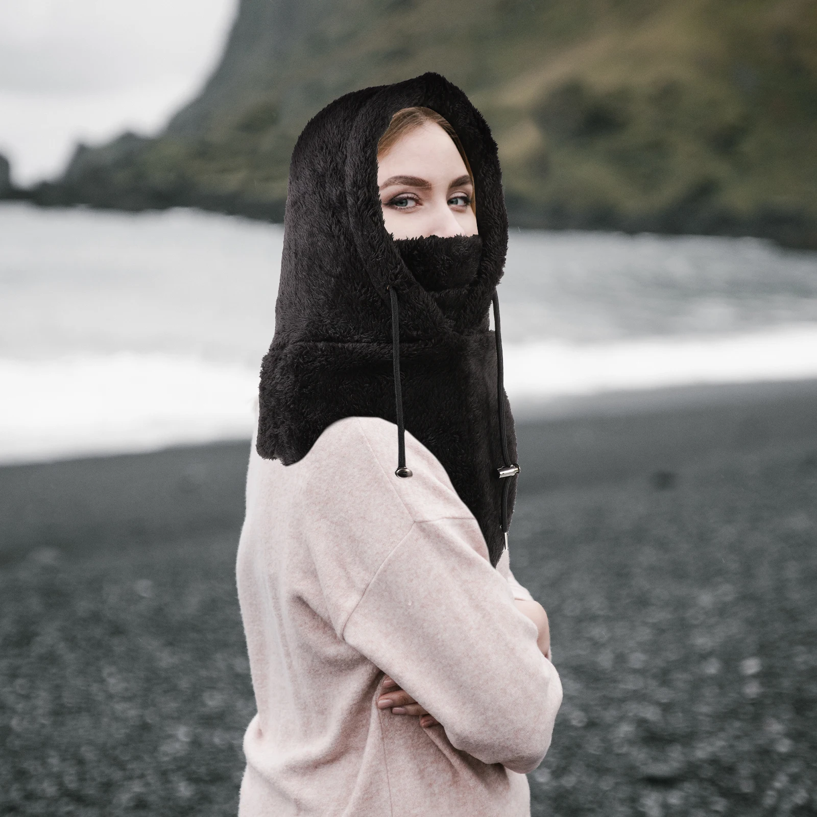 

Thickened Windproof Neck Cover Practical Facial Hood Warm Bike Riding Cap Black Size One pcs Anti Cold Outdoor