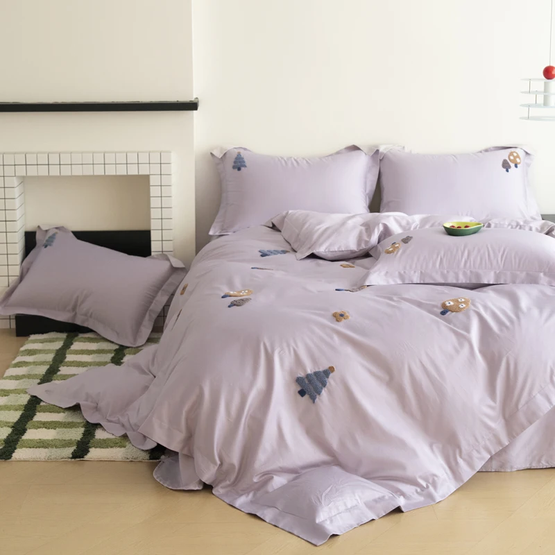 Luxury Cartoon Towel Embroidery 600TC Long Staple Cotton Bedding Set Duvet Cover Set Flat/Fitted Bed Sheet Pillowcases