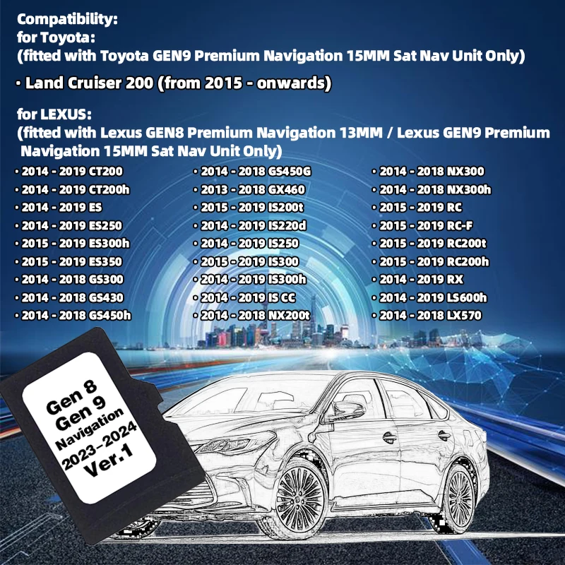 GEN8 GEN9 Update TF Card Europe UK Maps Sat Nav GPS 8GB Maps 2024/2025 Data for Lexus Toyota Car Navigation GPS