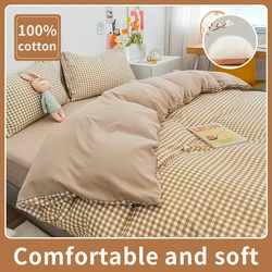 100% Cotton Japanese Simple Style Duvet Cover,Bedding Set With Plaid Stripe,Skin Friendly Breathable,1 Duvet Cover,2 Pillowcase