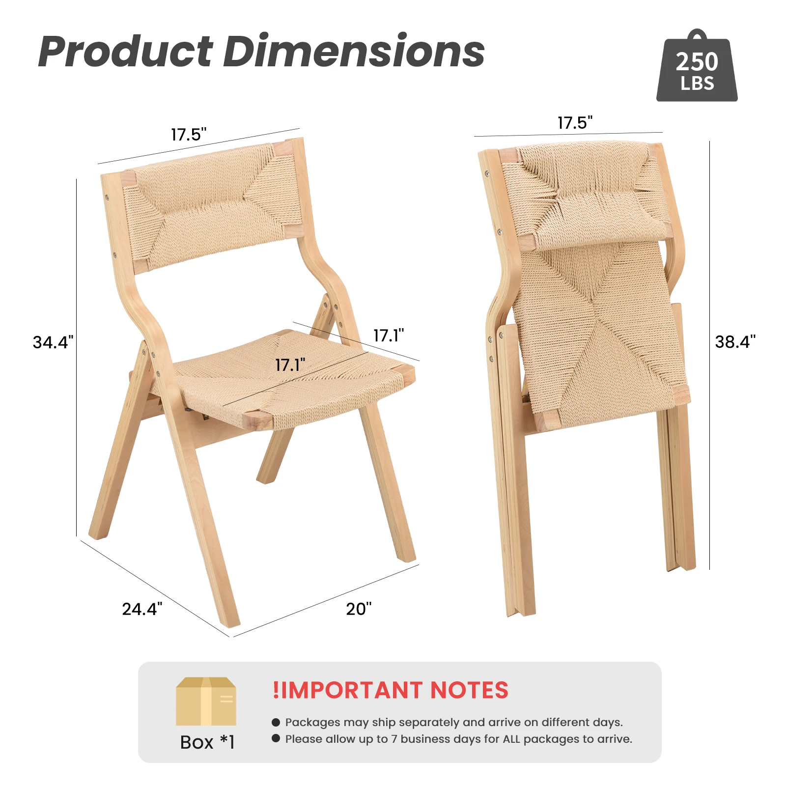 Wood Folding Chairs Set of 2, Stackable Foldable Wooden Dining Chairs with Woven Seat & Webbing Back for Kitchen & Dining Room