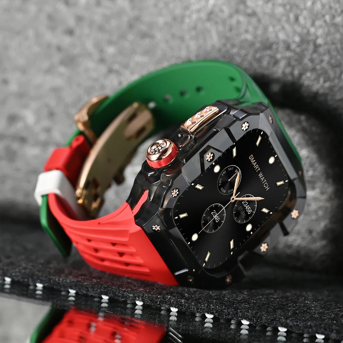 Transparent Case+Strap For Apple Watch Series 10 46MM Fluororubber Watch Band Modification Kit For iWatch S10 Butterfly Buckle