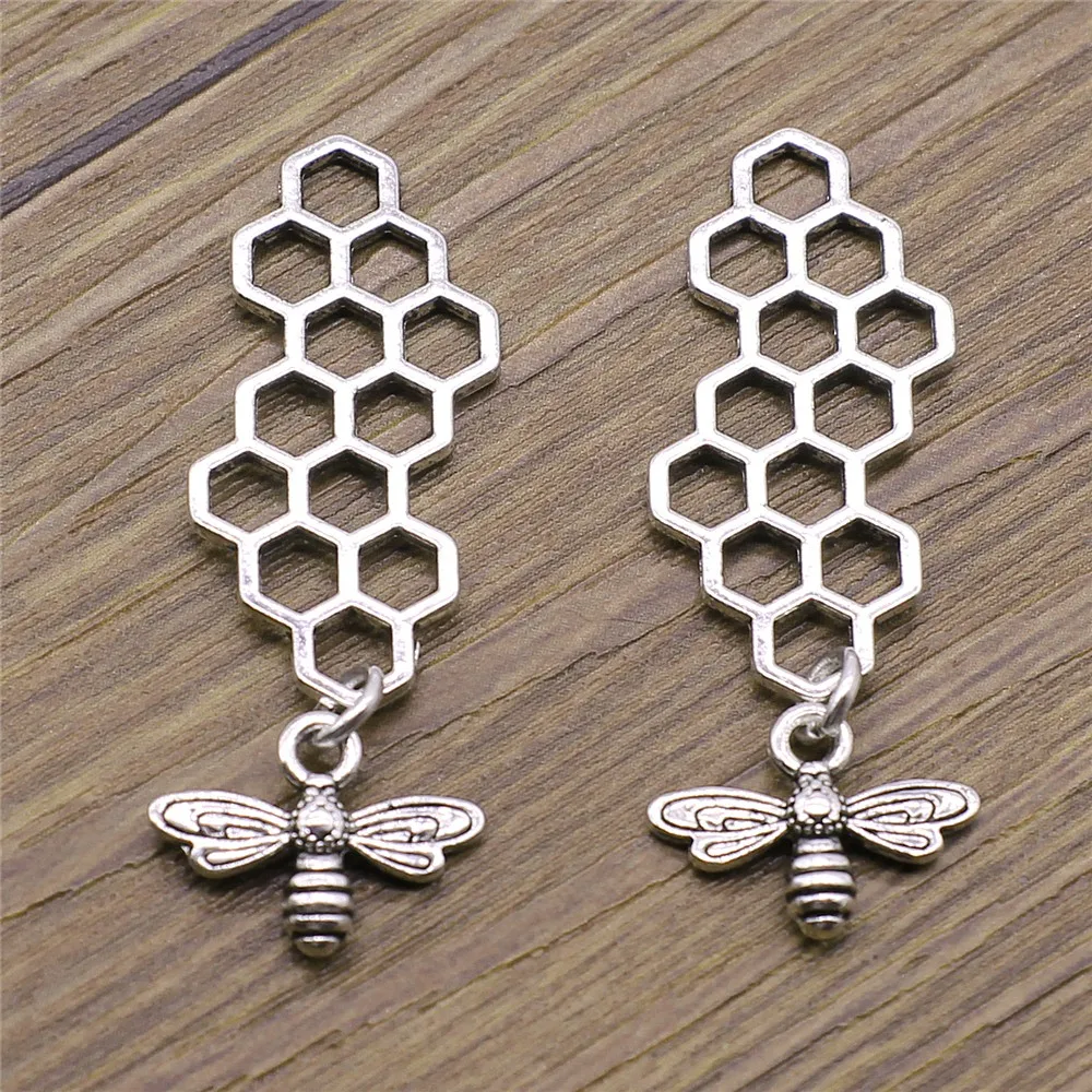 WYSIWYG 3pcs Honeycomb With Bee Charms Handmade Accessories 2 Colors Honeycomb Bee Charms 45x15mm