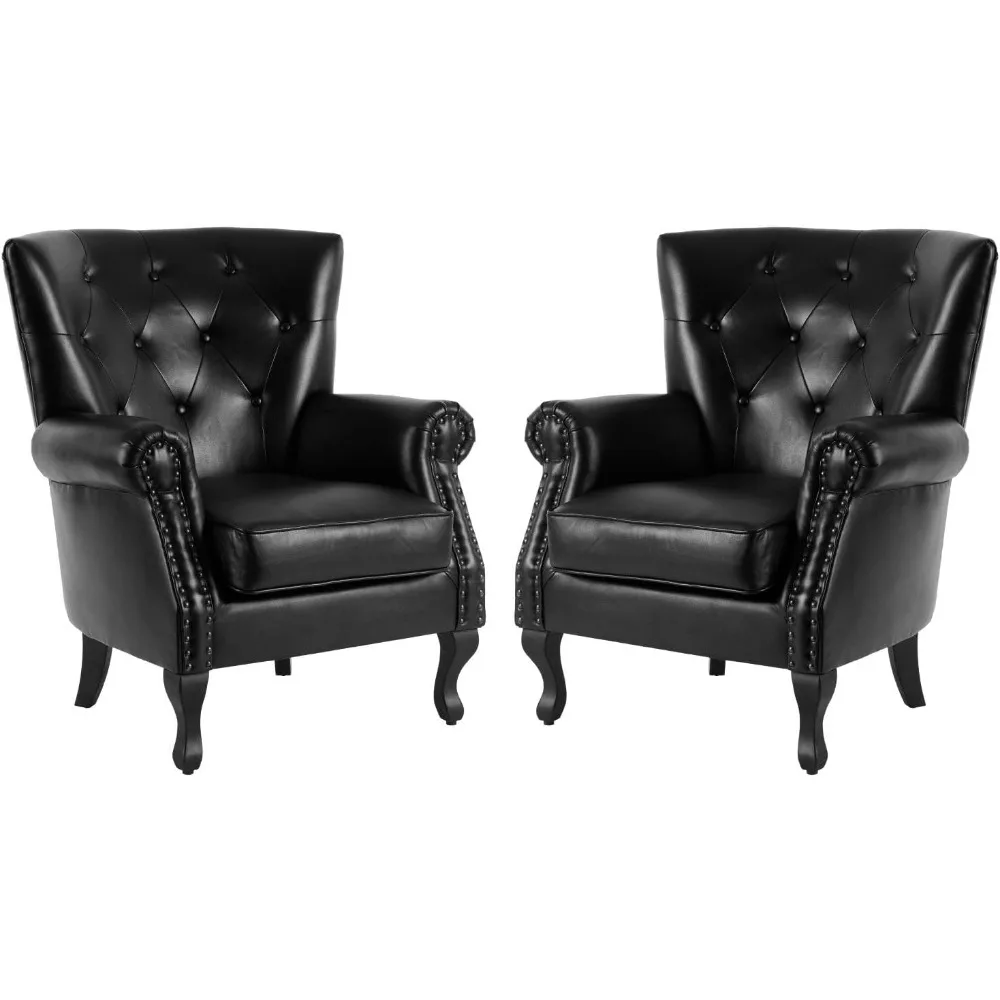 كرسي من جلد البولي يوريثان، كرسي بذراعين حديث لغرفة المعيشة، كرسي نادي منجد مع حواف برشام، كرسي أريكة في منتصف القرن