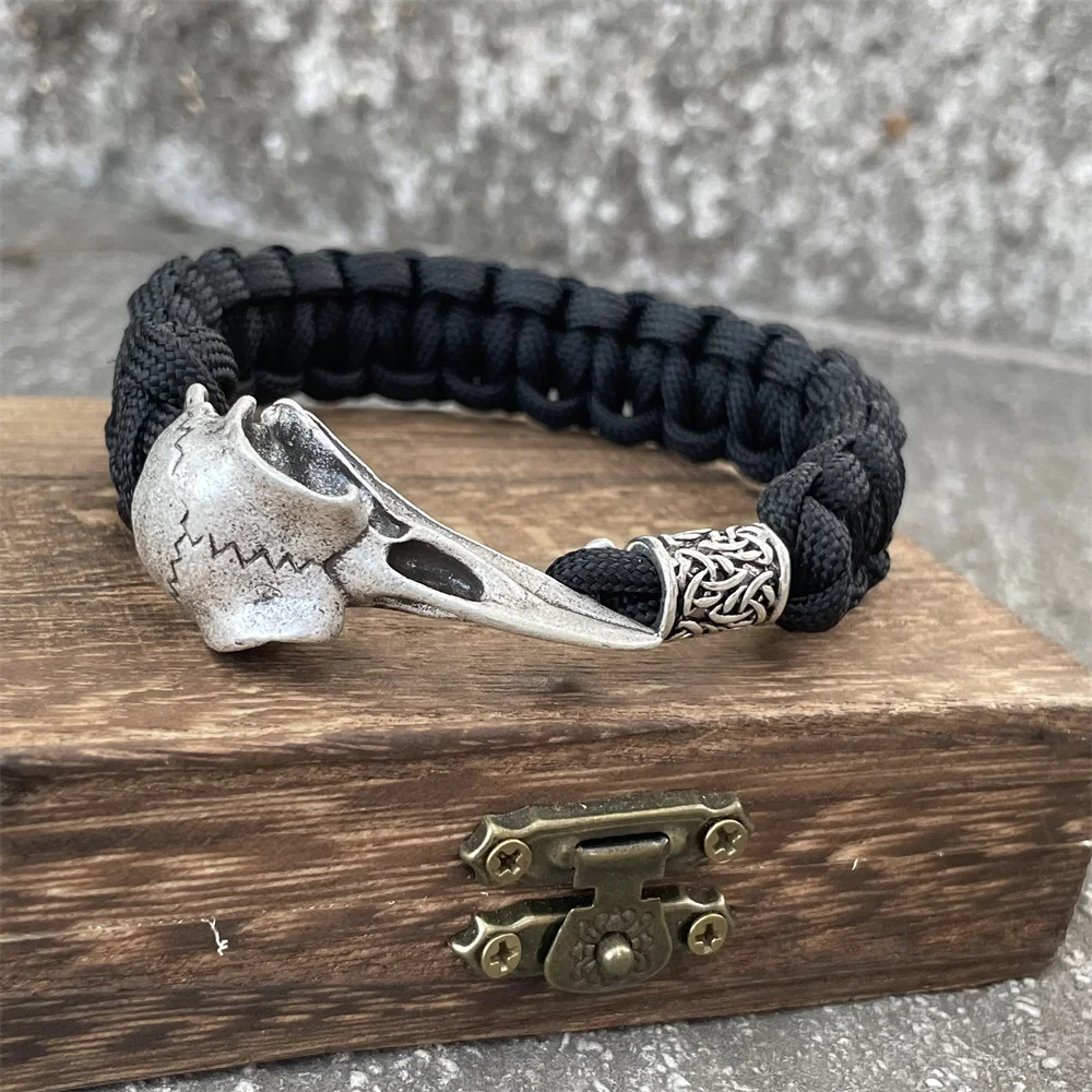 Nostalgia Norse Runes Beads Odin Raven Skull Crow Skeleton Viking Bracelet Men Women Paracord Amulet Jewelry Dropshipping